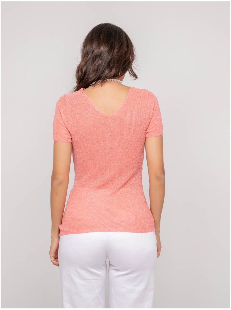 Top de manga corta lurex FEPALA Naranja coral - Kiabi
