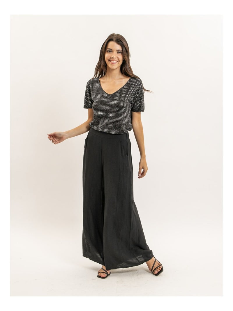 Top de manga corta lurex y strass FERALI Negro - Kiabi