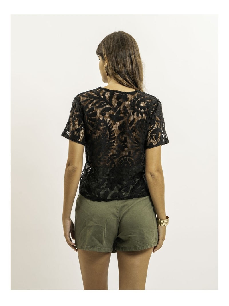 Top de manga corta motifs dentelle FLORIE Negro - Kiabi