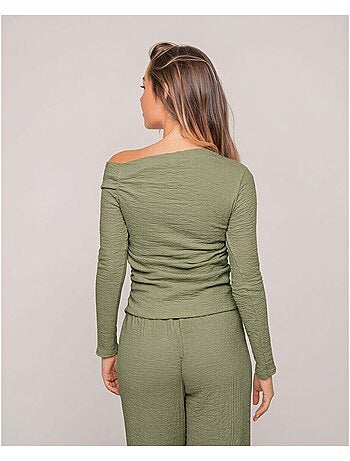 Top de manga larga asimétrico texturizado FLORITA