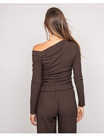 Top de manga larga asimétrico texturizado FLORITA