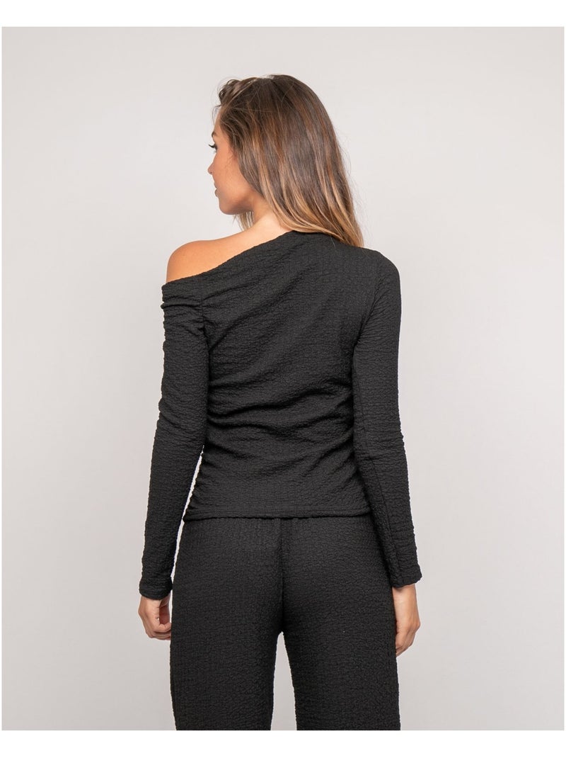 Top de manga larga asimétrico texturizado FLORITA Negro - Kiabi