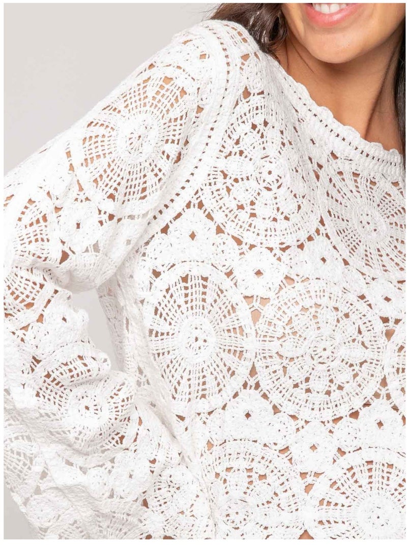 Top de manga larga de encaje FINARA Blanco - Kiabi