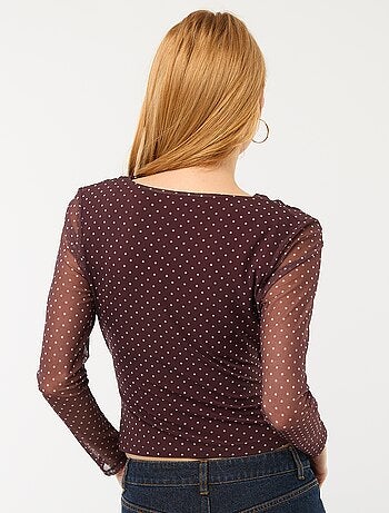 Top de manga larga drapeado liso