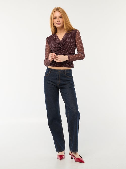 Top de manga larga drapeado liso - Kiabi