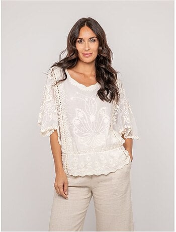 Top de mangas mariposa con bordado FLEURETTE