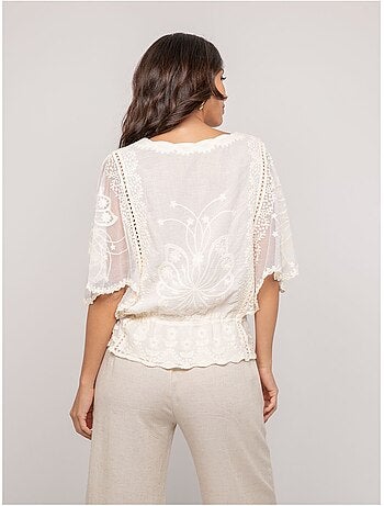 Top de mangas mariposa con bordado FLEURETTE
