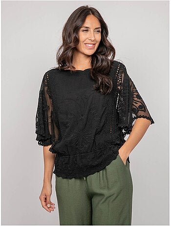 Top de mangas mariposa con bordado FLEURETTE