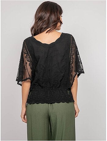 Top de mangas mariposa con bordado FLEURETTE