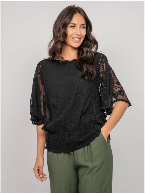 Top de mangas mariposa con bordado FLEURETTE - Kiabi Top de mangas mariposa con bordado FLEURETTE - Kiabi