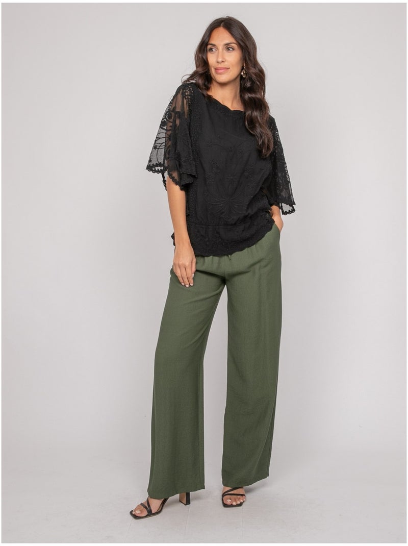 Top de mangas mariposa con bordado FLEURETTE Negro - Kiabi