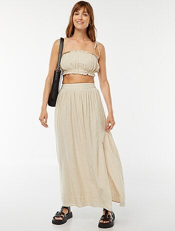 Top de mezcla de lino con tirantes anudables
