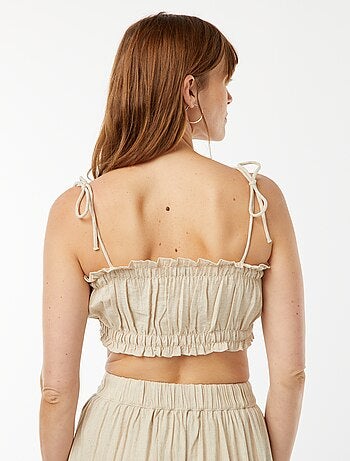 Top de mezcla de lino con tirantes anudables