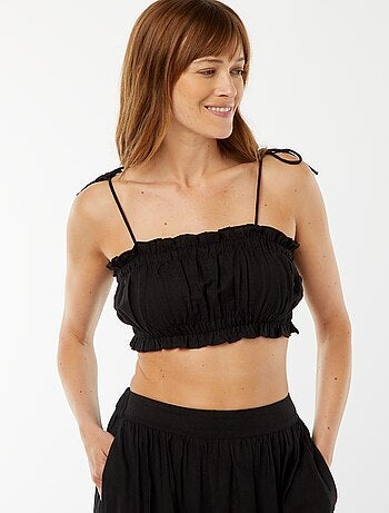 Top de mezcla de lino con tirantes anudables