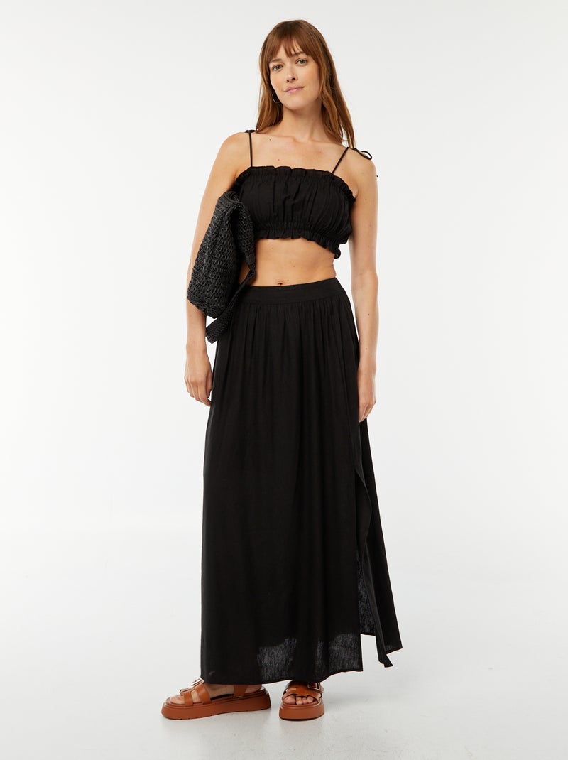 Top de mezcla de lino con tirantes anudables negro - Kiabi