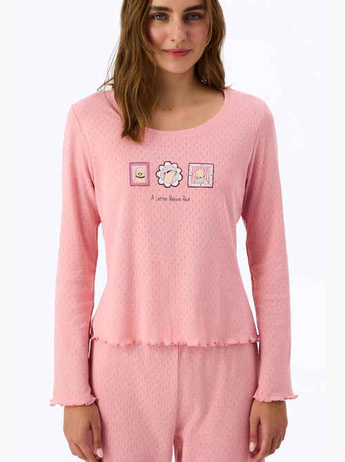 Top de pijama de manga corta con estampado slogan en pointelle penti - Kiabi Top de pijama de manga corta con estampado slogan en pointelle penti - Kiabi