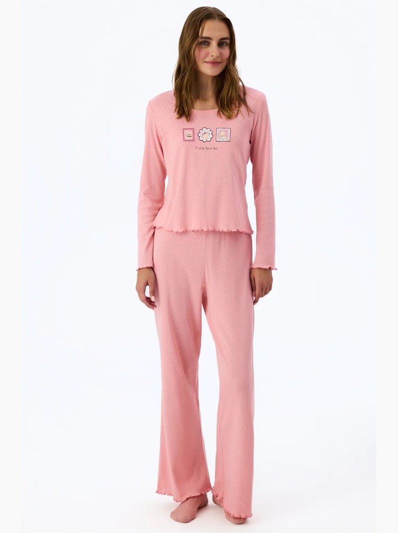 Top de pijama de manga corta con estampado slogan en pointelle penti Rosa viejo - Kiabi