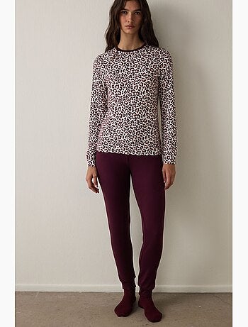 Top de pijama de manga larga con efecto térmico y estampado de leopardo penti