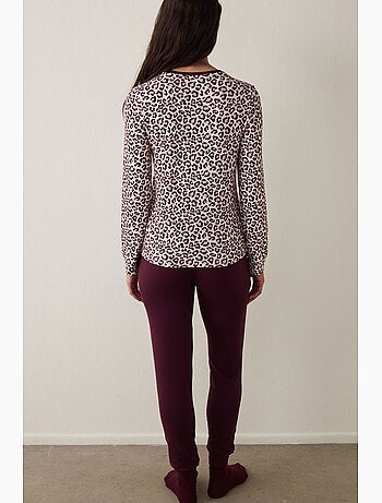 Top de pijama de manga larga con efecto térmico y estampado de leopardo penti