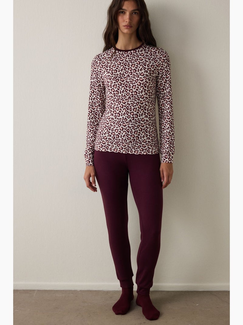 Top de pijama de manga larga con efecto térmico y estampado de leopardo penti Blanco Rojo - Kiabi