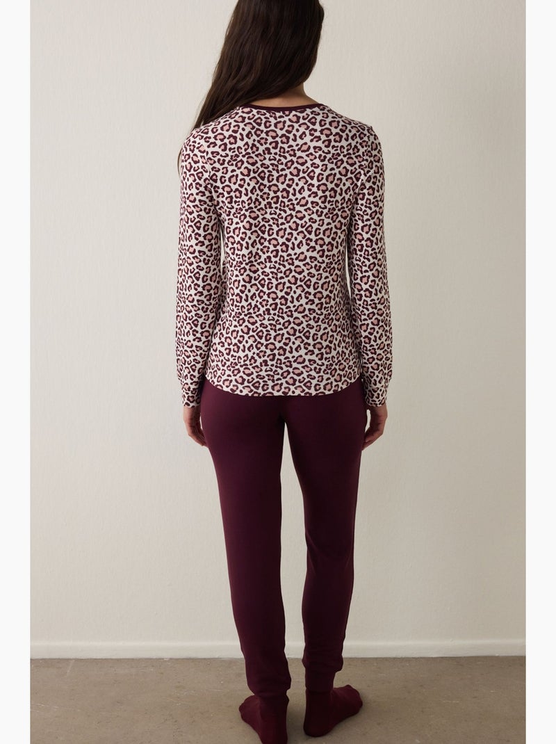 Top de pijama de manga larga con efecto térmico y estampado de leopardo penti Blanco Rojo - Kiabi