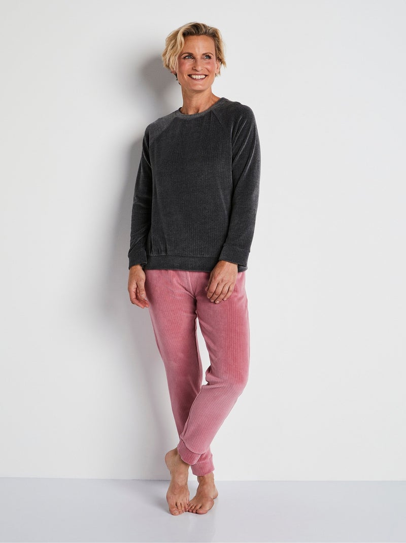 Top de pijama tipo sudadera de pana - Afibel Gris antracita - Kiabi