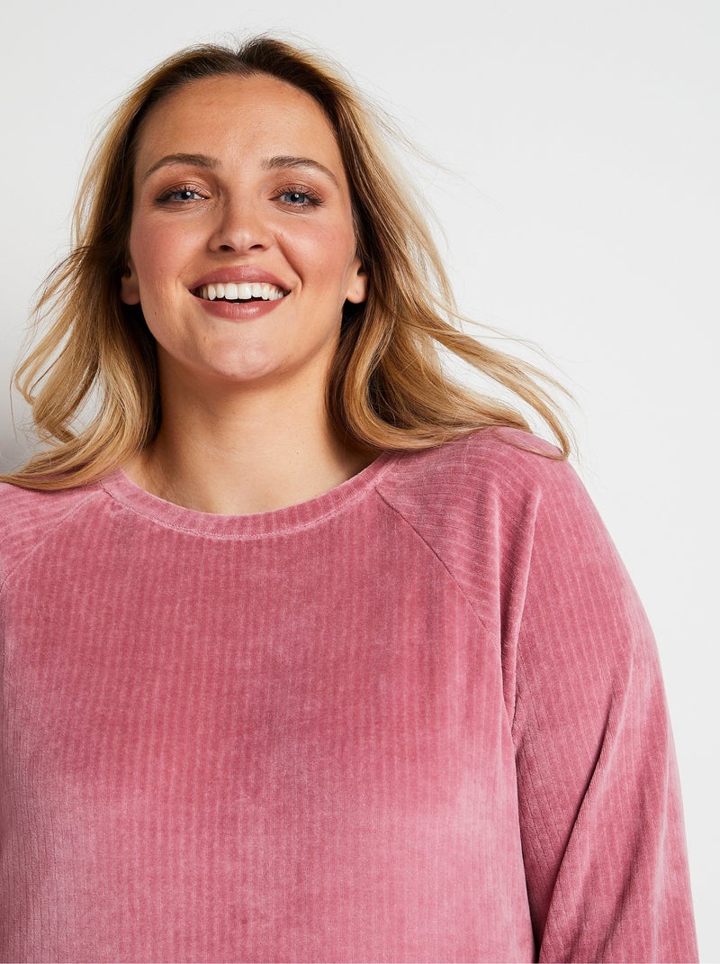 Top de pijama tipo sudadera de pana - Afibel Rosa - Kiabi