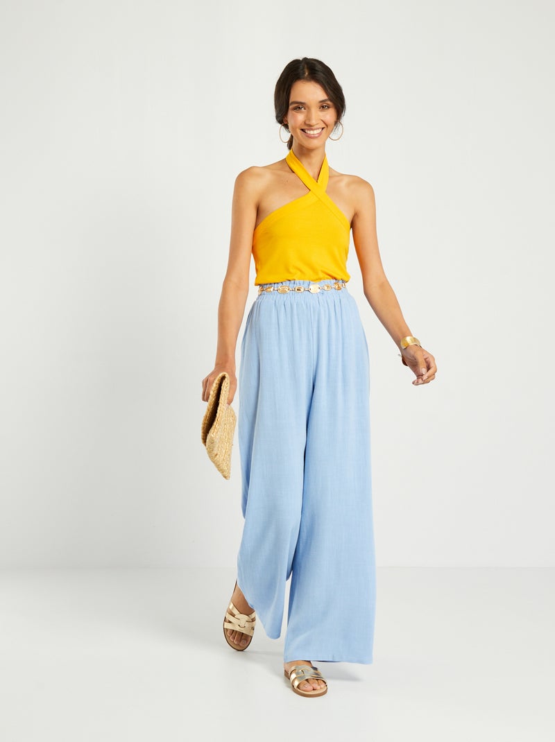 Top de punto canalé con cuello cruzado AMARILLO - Kiabi