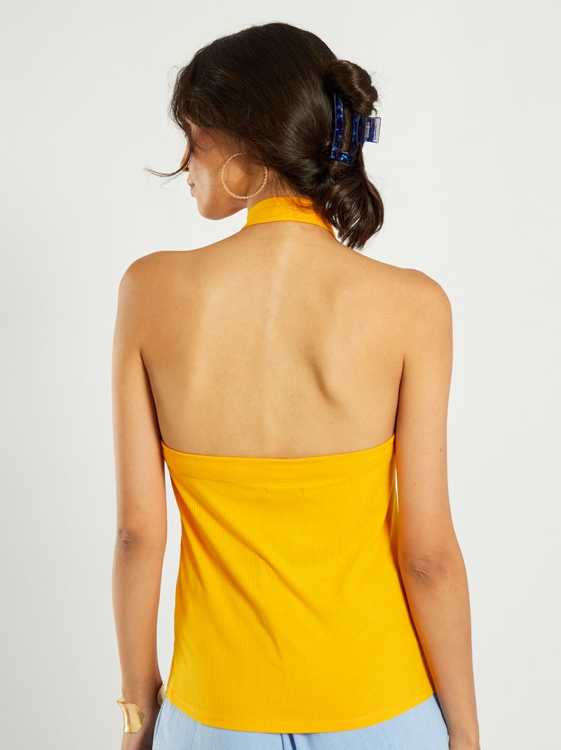 Top de punto canalé con cuello cruzado AMARILLO - Kiabi