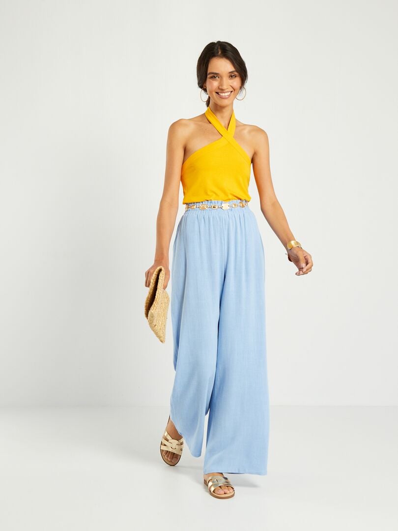 Top de punto de canalé con cuello cruzado AMARILLO - Kiabi