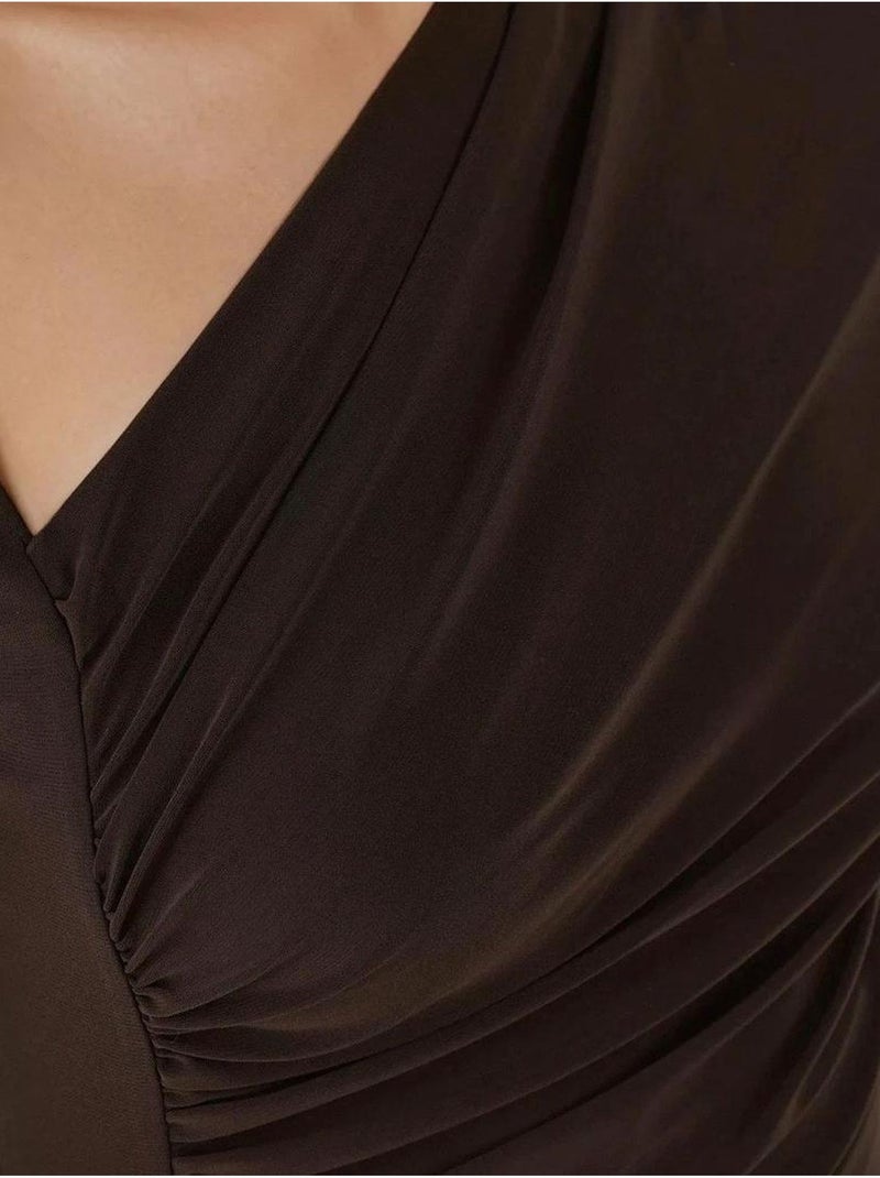 Top de punto de manga larga con cuello asimétrico Marrón oscuro - Kiabi