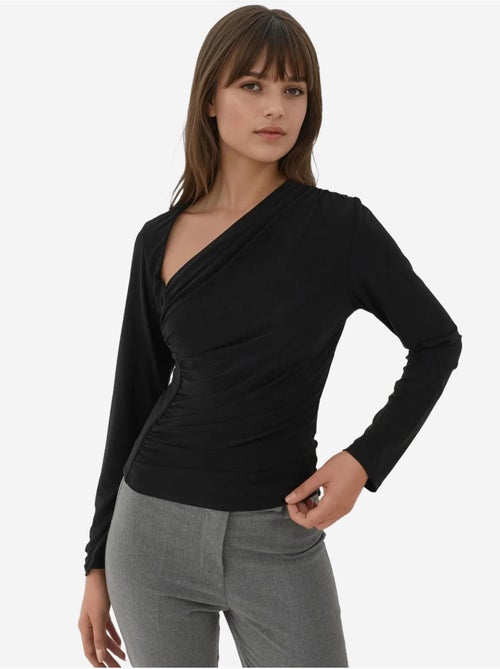 Top de punto de manga larga con cuello asimétrico - Kiabi Top de punto de manga larga con cuello asimétrico - Kiabi