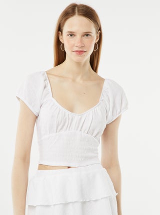 Top de punto gofrado con cuello cuadrado