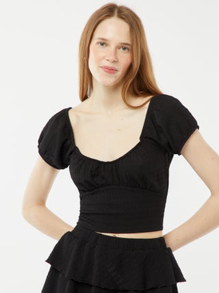Top de punto gofrado con cuello cuadrado