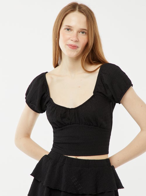 Top de punto gofrado con cuello cuadrado - Kiabi