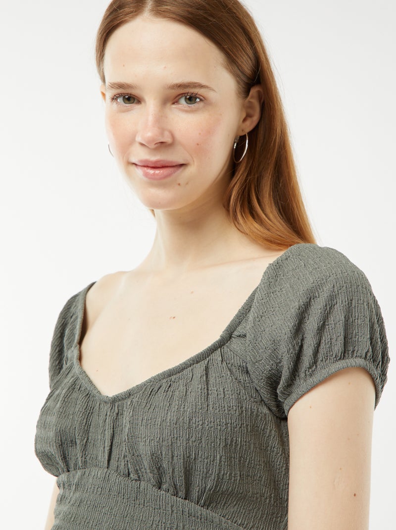 Top de punto gofrado con cuello cuadrado VERDE - Kiabi