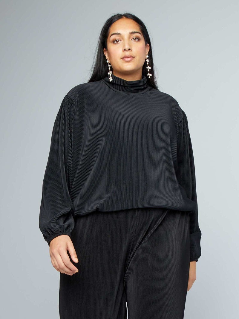 Top de punto plisado negro - Kiabi