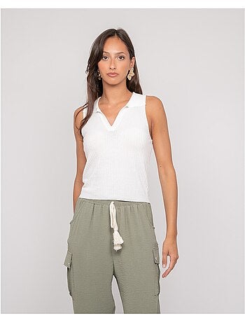 Top de punto sin mangas cuello polo FOXIE