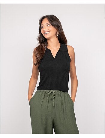 Top de punto sin mangas cuello polo FOXIE