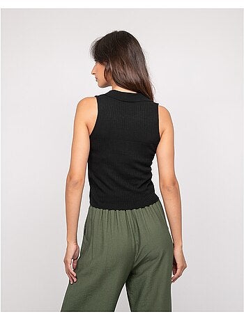 Top de punto sin mangas cuello polo FOXIE