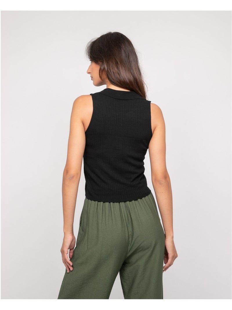 Top de punto sin mangas cuello polo FOXIE Negro - Kiabi