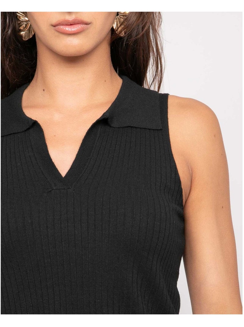Top de punto sin mangas cuello polo FOXIE Negro - Kiabi
