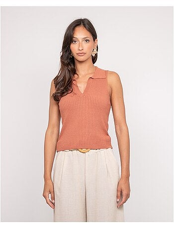 Top de punto sin mangas cuello polo FOXIE