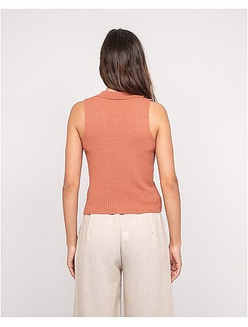 Top de punto sin mangas cuello polo FOXIE