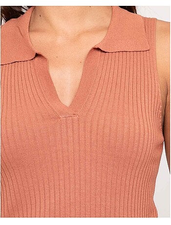 Top de punto sin mangas cuello polo FOXIE