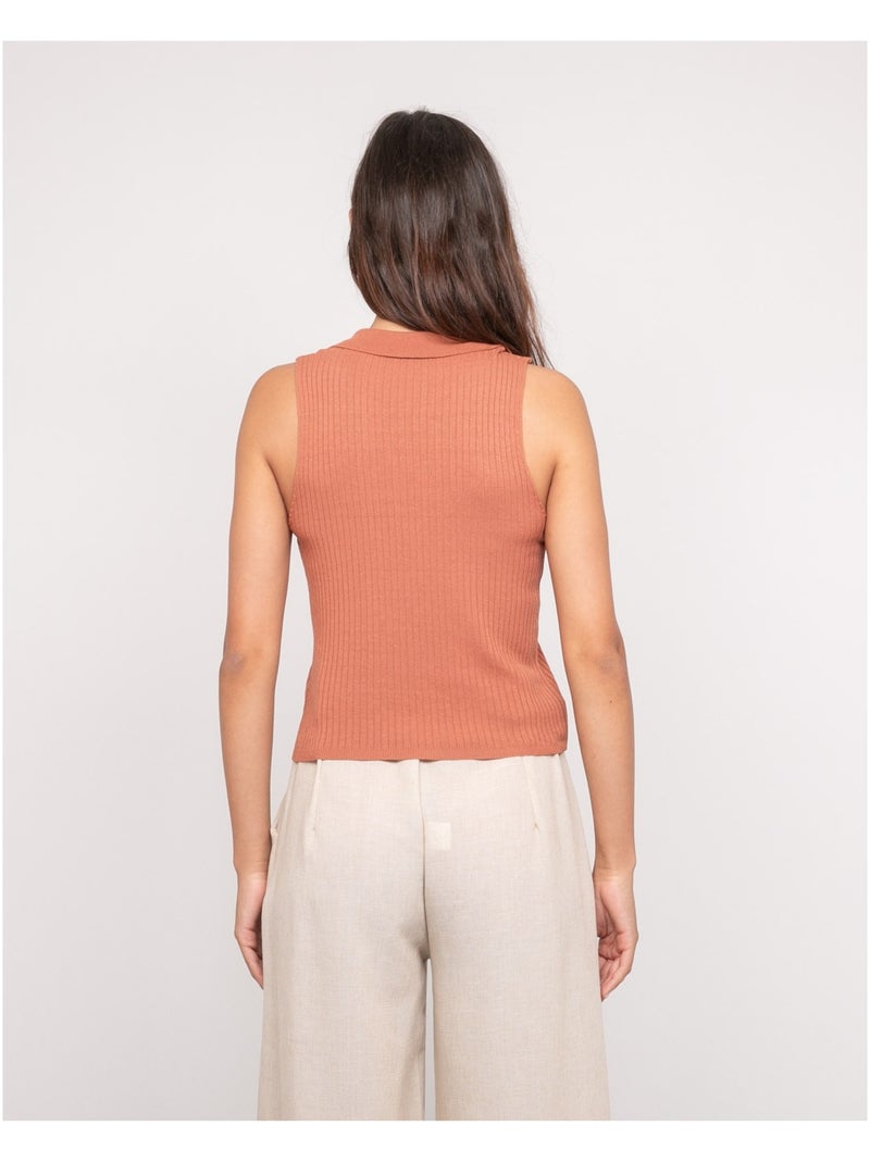 Top de punto sin mangas cuello polo FOXIE Rojo ladrillo - Kiabi