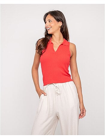 Top de punto sin mangas cuello polo FOXIE