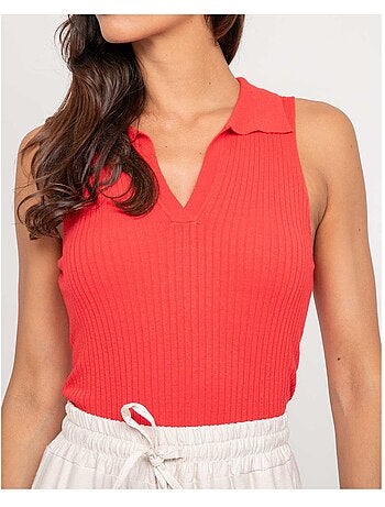 Top de punto sin mangas cuello polo FOXIE