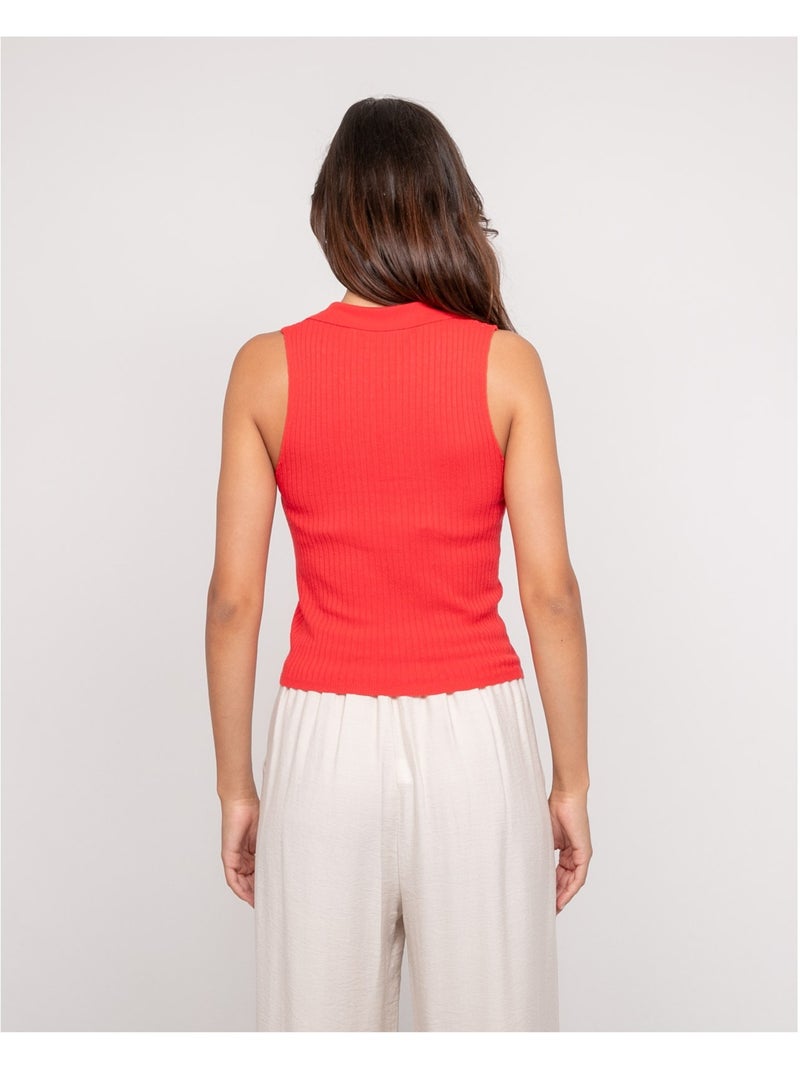 Top de punto sin mangas cuello polo FOXIE Rojo - Kiabi