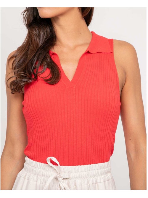 Top de punto sin mangas cuello polo FOXIE - Kiabi Top de punto sin mangas cuello polo FOXIE - Kiabi